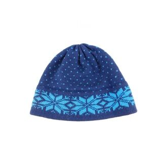 Stowe Woolens 100% Wool Winter Ski Hat Blue Snowflake Stowe Vermont